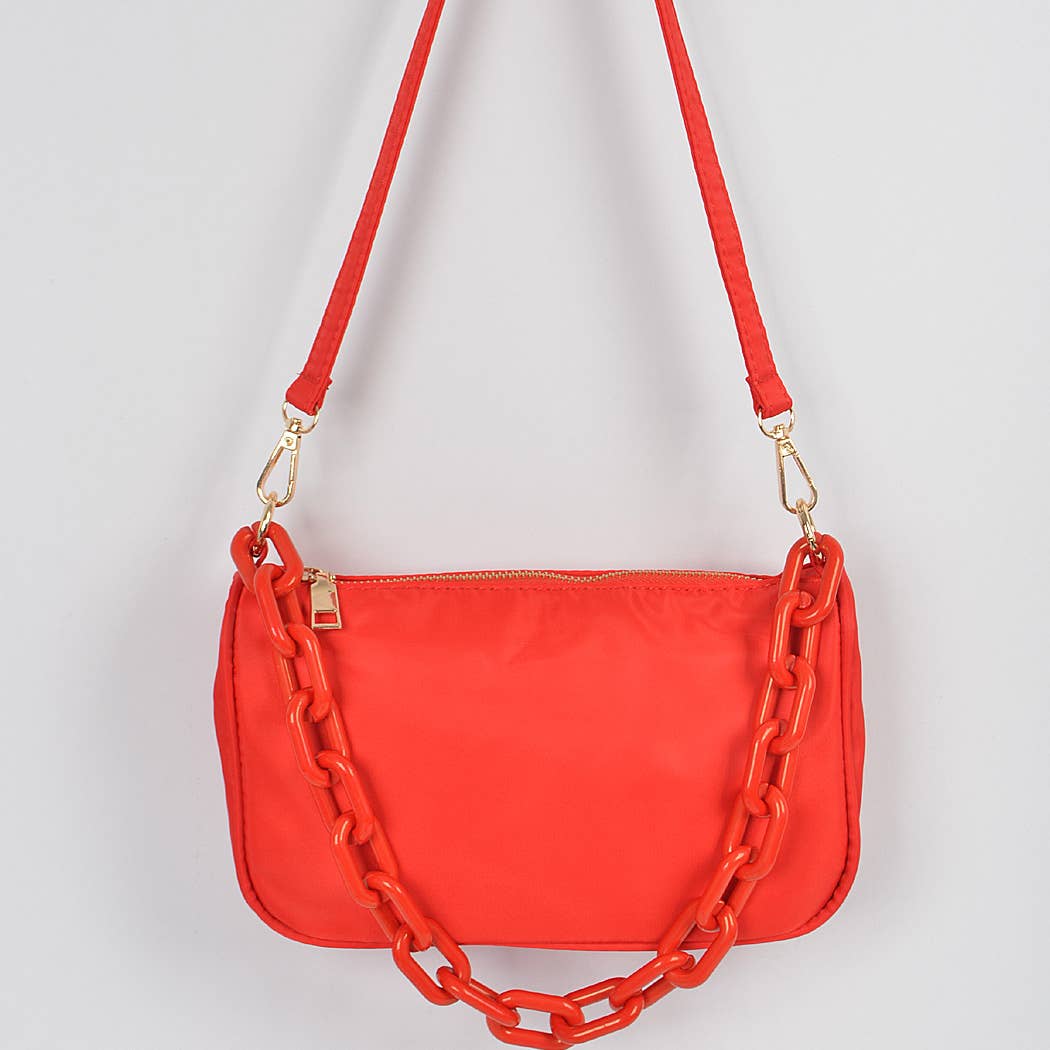 Nylon Shoulder Bag W/Acrylic Chain: Cobalt