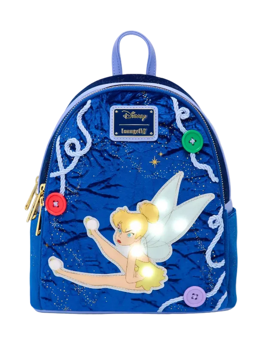 Blue backpack with Tinker Bell design on a white background