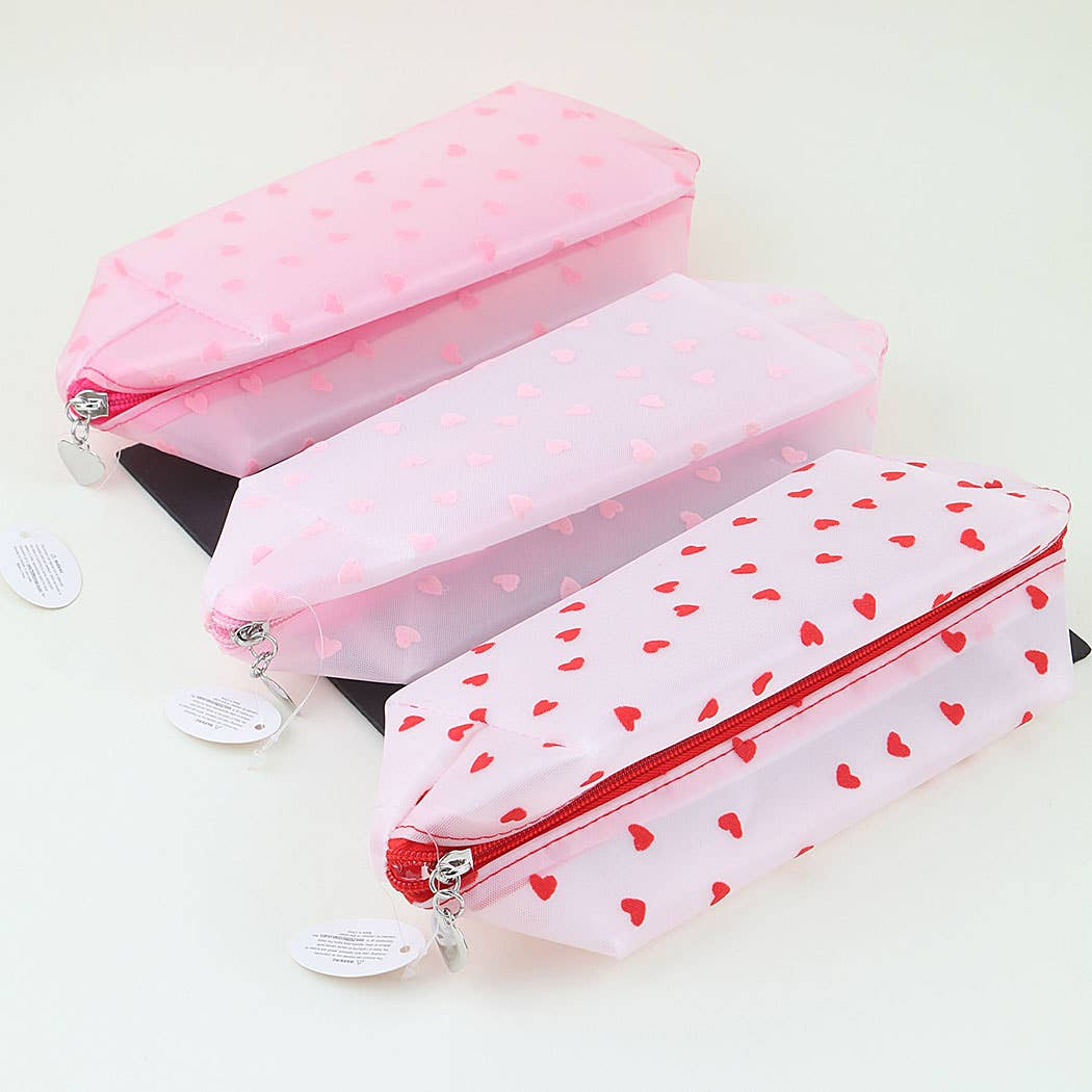 Lovely Heart Print Semi-Clear Cosmetic Make Up Pouch: MT
