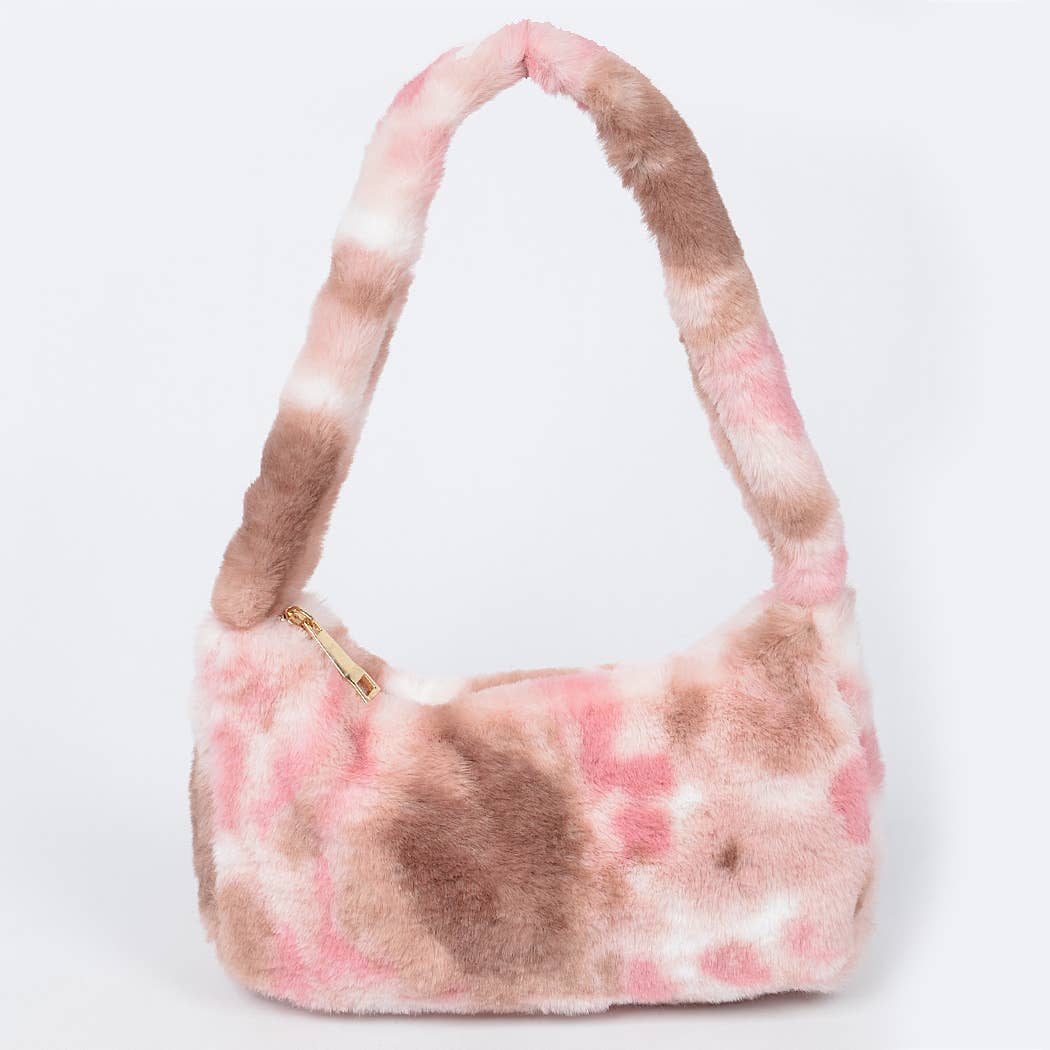Tie Dye Fur Shoulder Bag: Black