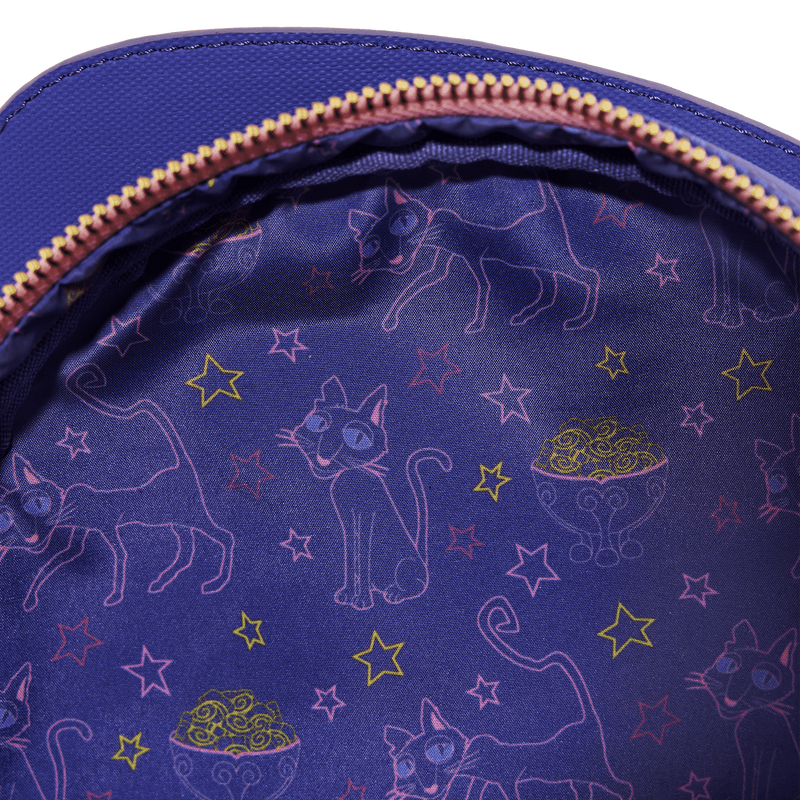 Purple bag with cat and star pattern