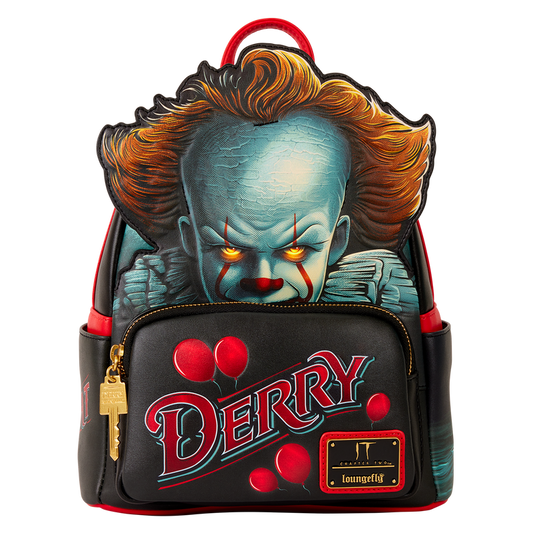 Backpack with a design of a clown face and 'Derry' text on a white background
