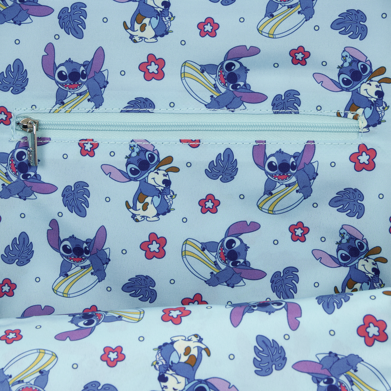 Patterned fabric with cartoon character on a light blue background