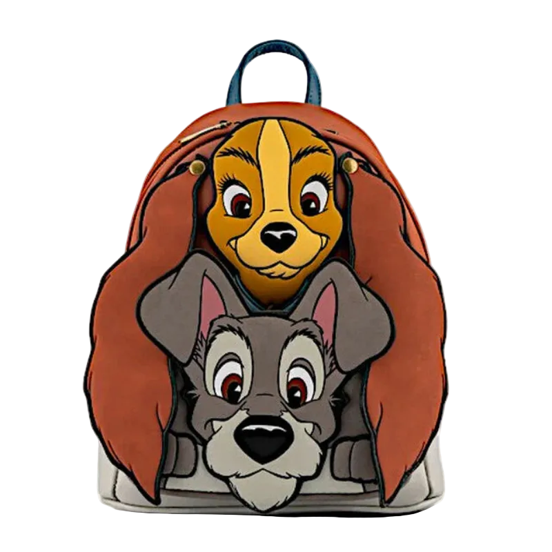 Backpack with cartoon dog and cat faces on a white background