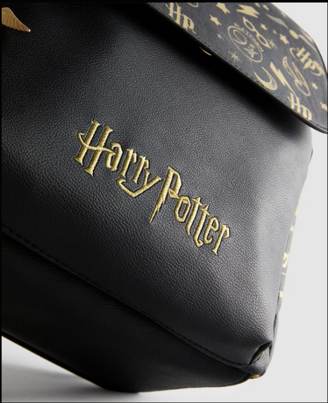 Black bag with gold 'Harry Potter' logo on a white background