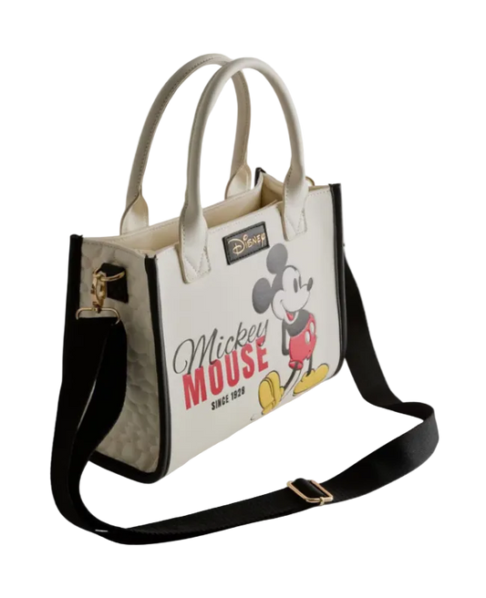 Handbag with Mickey Mouse design on a light gray background