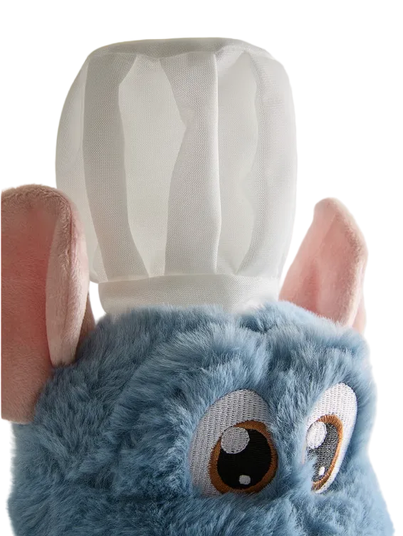 Blue plush toy with a tissue box on a white background