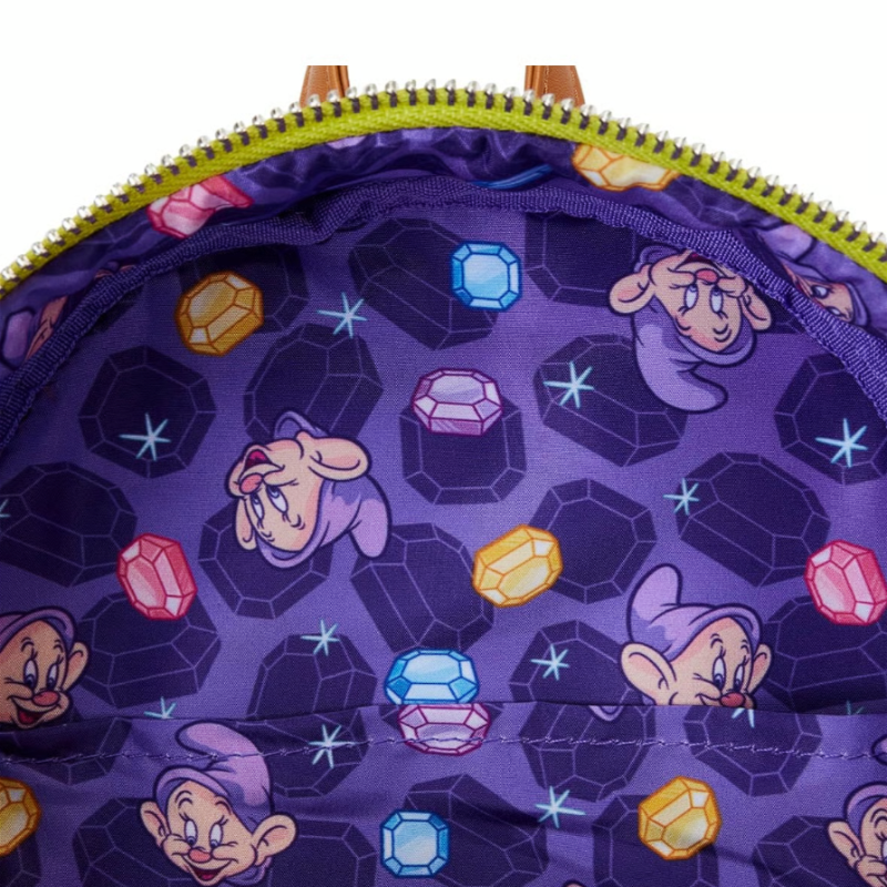 Backpack with cartoon character pattern on a purple background