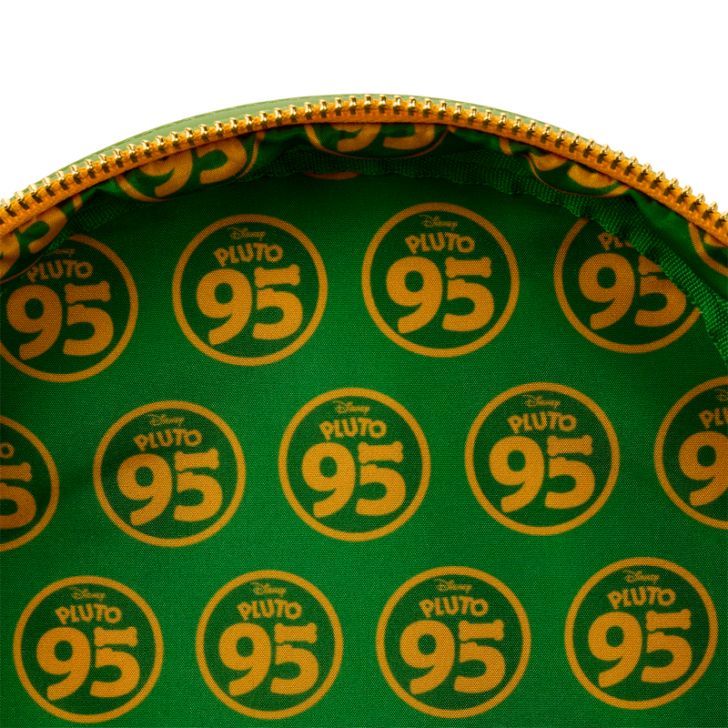 Green pouch with 'Pluto 95' pattern on a white background