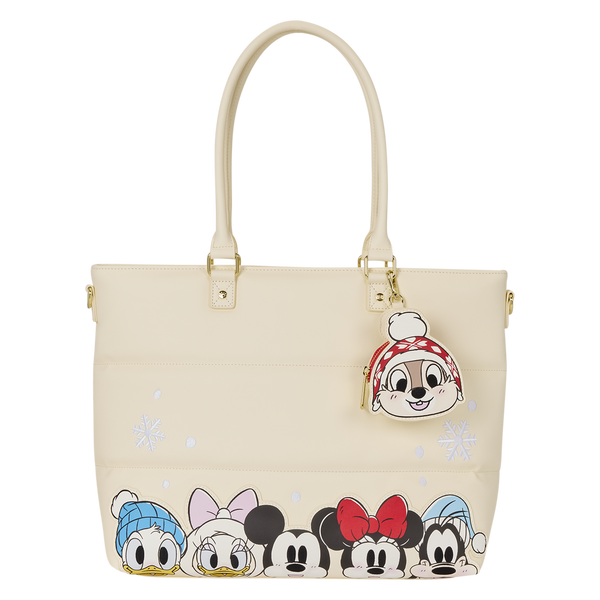Mickey and Friends Holiday Puff Quilt Tote Bag front