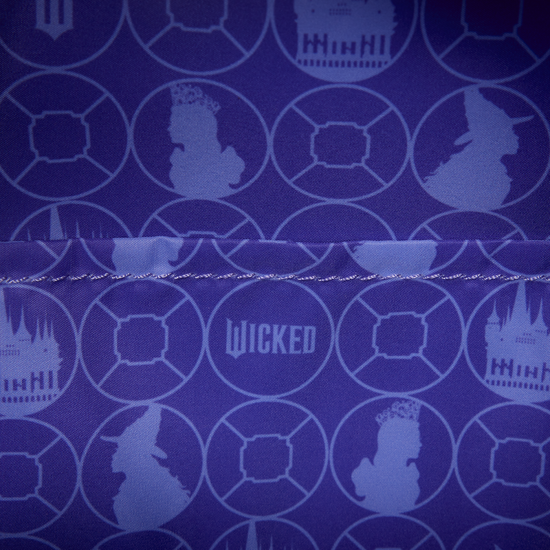 Patterned fabric with 'Wicked' and 'HiHi' logos on a blue background