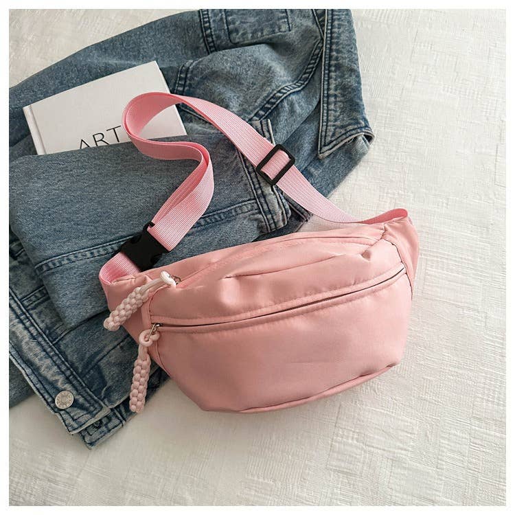 Minimalist Nylon Fanny Pack Waist Bag with Braided Tassel: Orange