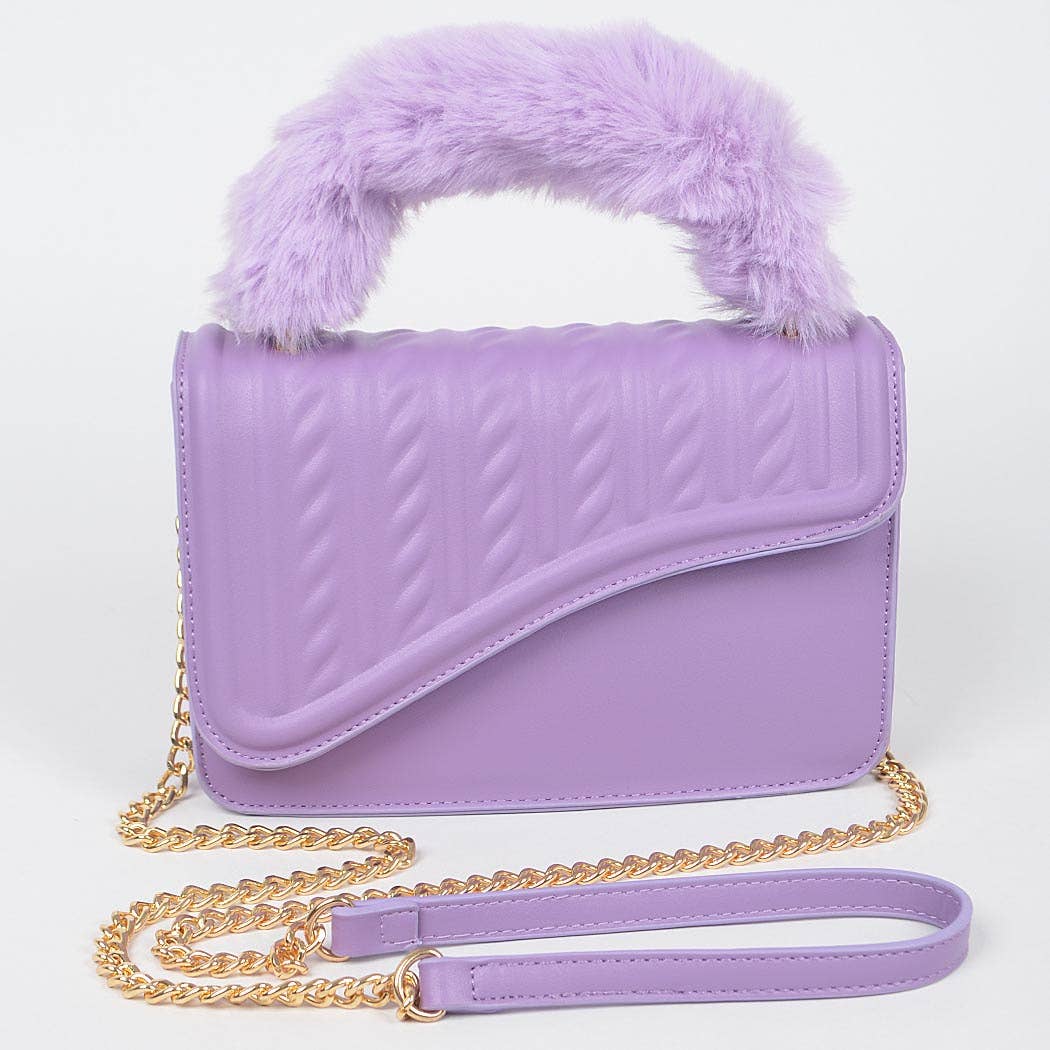 Faux Fur Braided Handle Bag: Orange