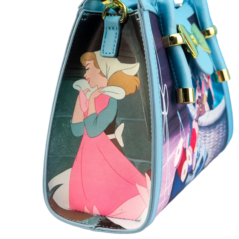 Handbag with Disney Princess design on a blue background