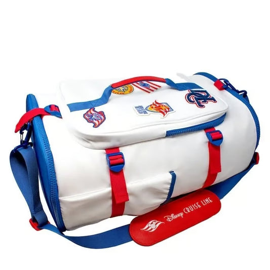 White bag with red and blue accents featuring Disney Cruise Line logo on a white background