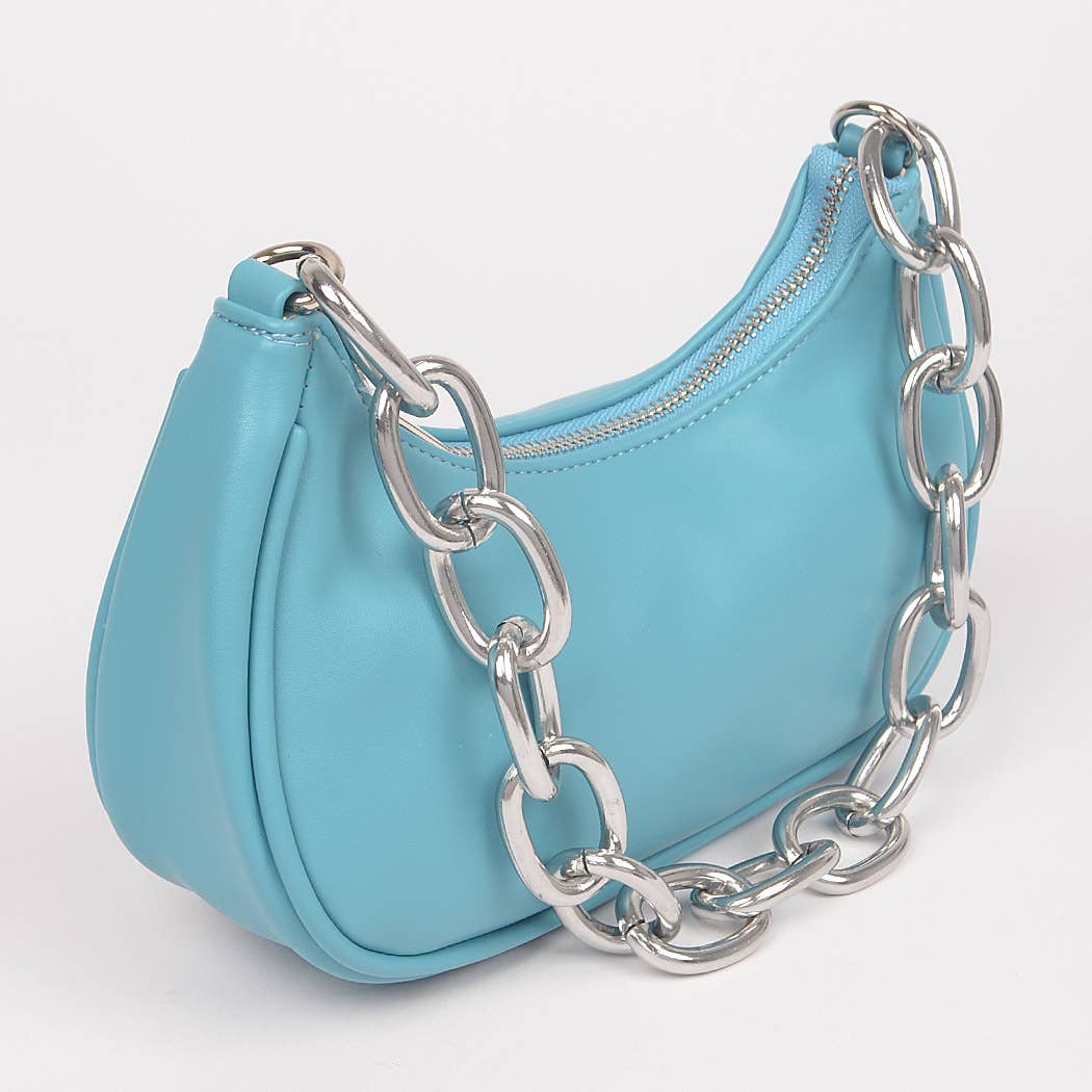 Faux Leather Chain Shoulder Bag: Orange