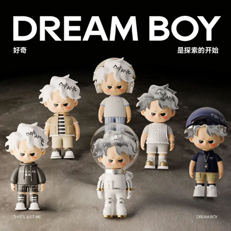 Collection of 'Dream Boy' figurines with various outfits on a dark background
