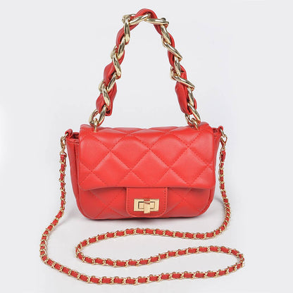 Quilted Faux Leather Chain Flap Bag: Purple
