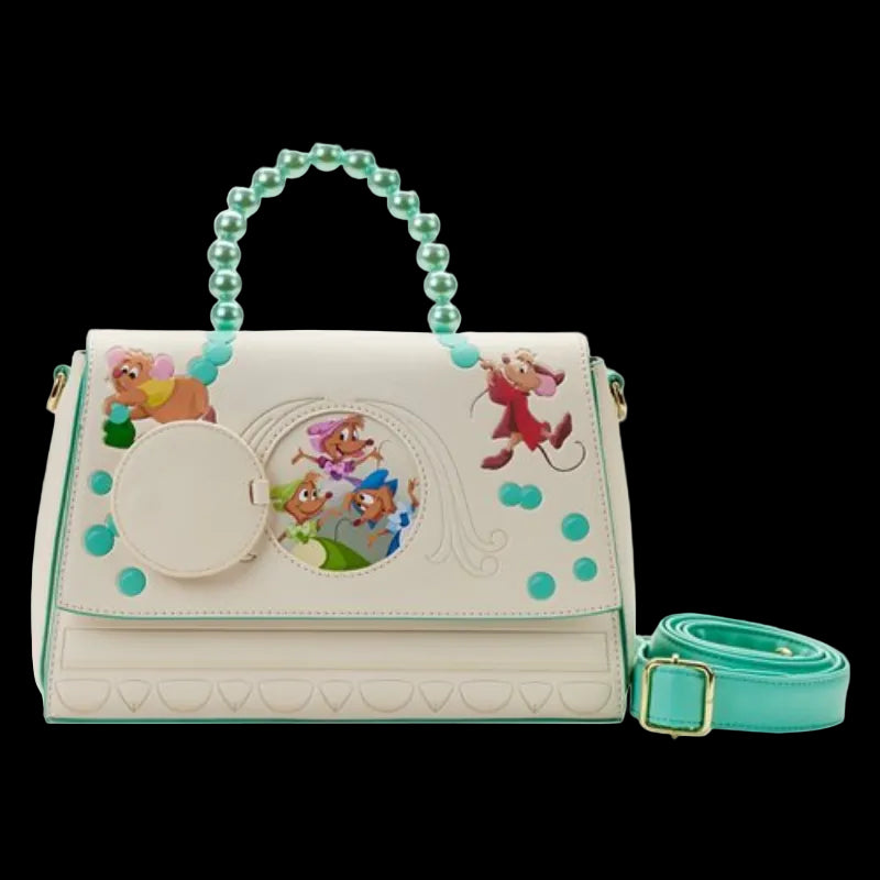 Handbag with character illustrations on a white background