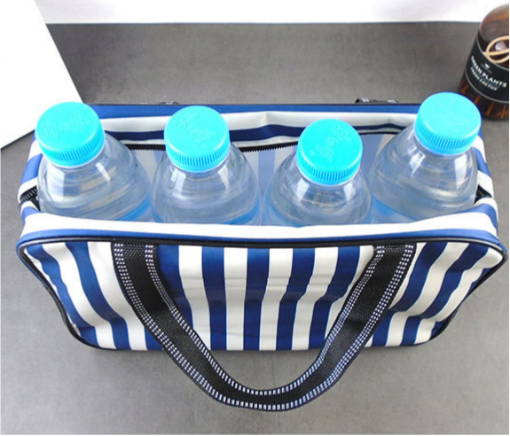 Waterproof Mesh Shower Bag Striped Toiletry Bag: Black / M