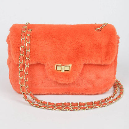 Faux Wool Flap Shoulder Bag: Cobalt