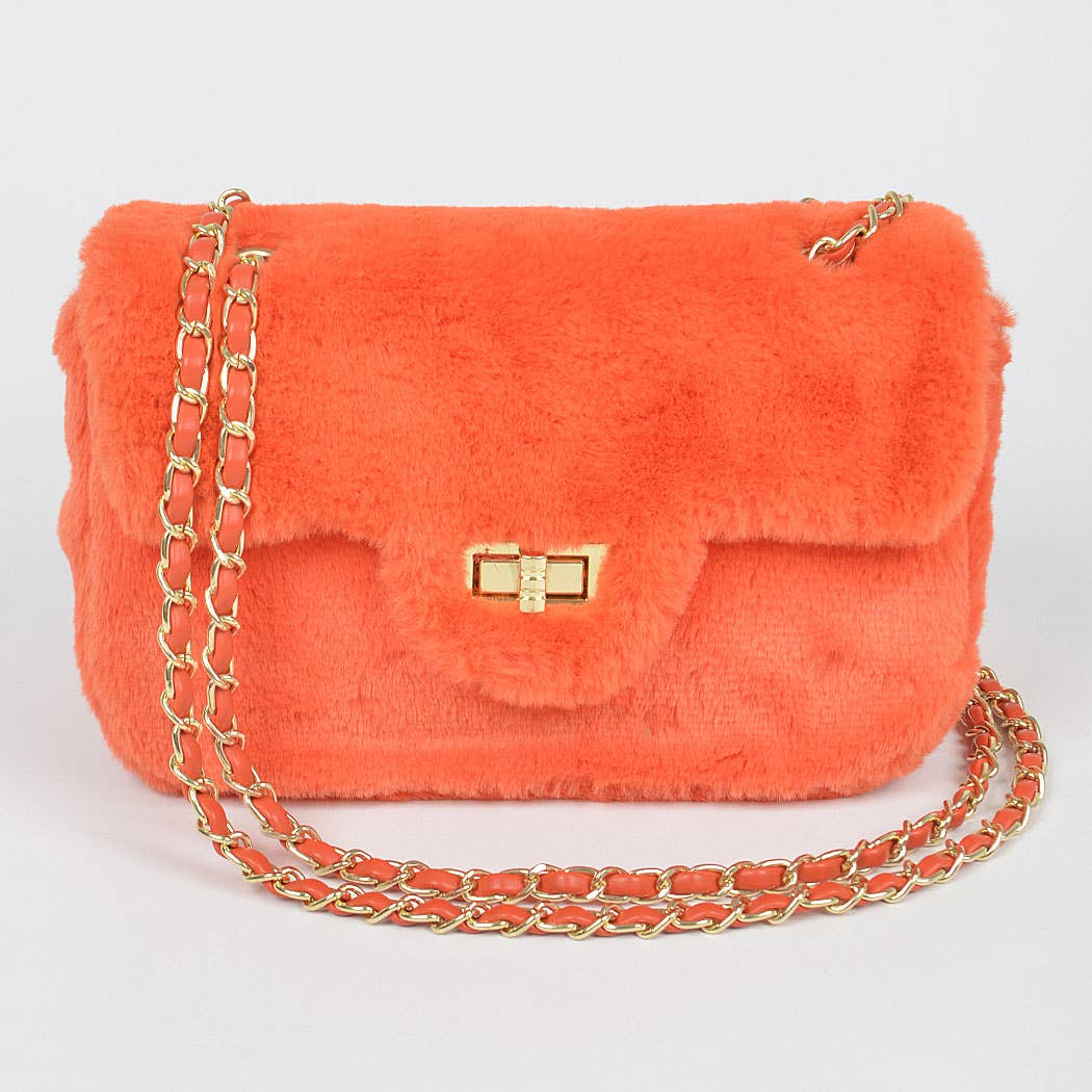 Faux Wool Flap Shoulder Bag: Camel