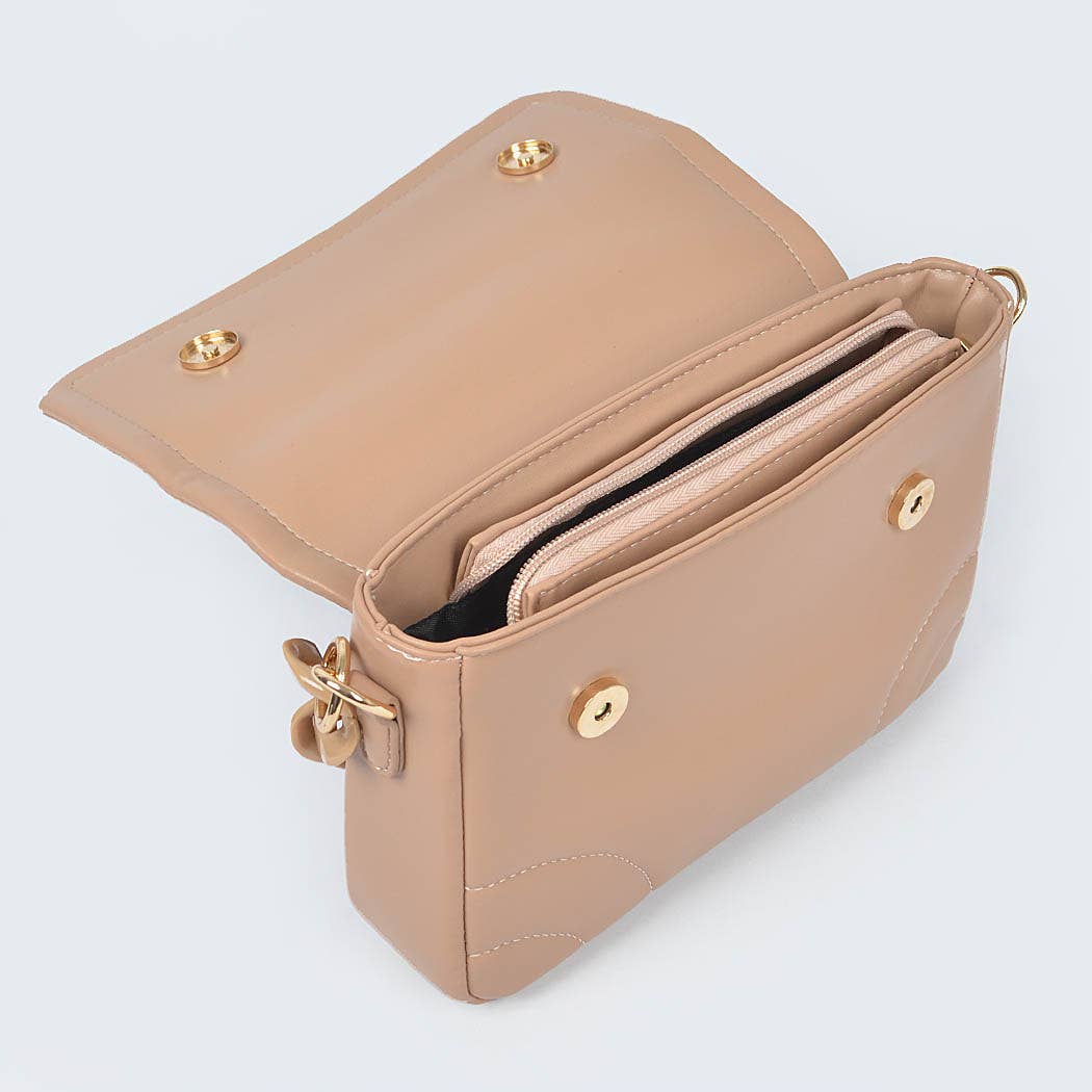 Faux Leather Chain Flap Bag: Red