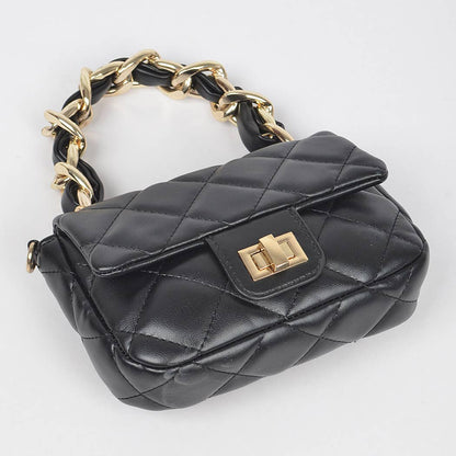 Quilted Faux Leather Chain Flap Bag: Orange