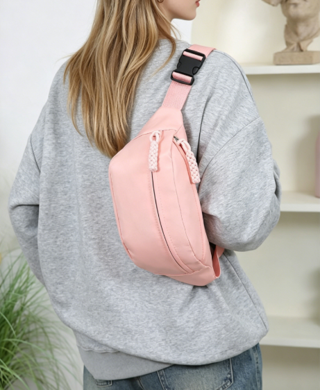 Minimalist Nylon Fanny Pack Waist Bag with Braided Tassel: Pink