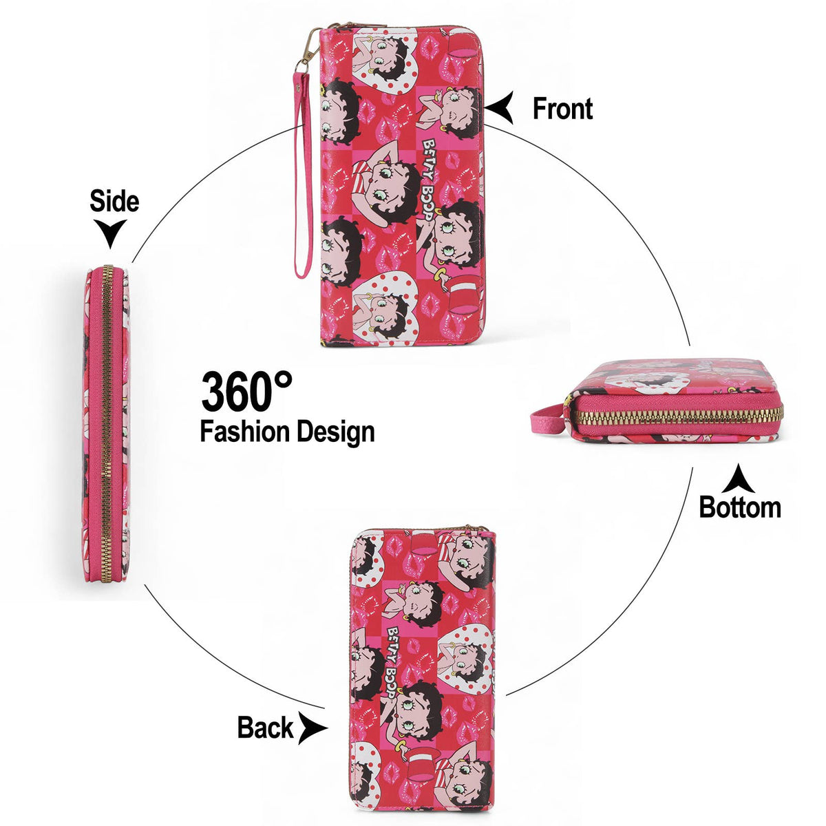 Betty Boop Classic Zip Wallet with Wrist Strap