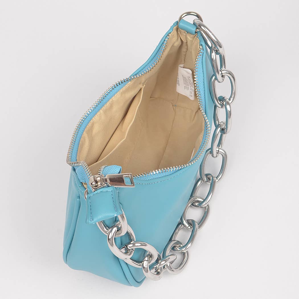 Faux Leather Chain Shoulder Bag: Orange