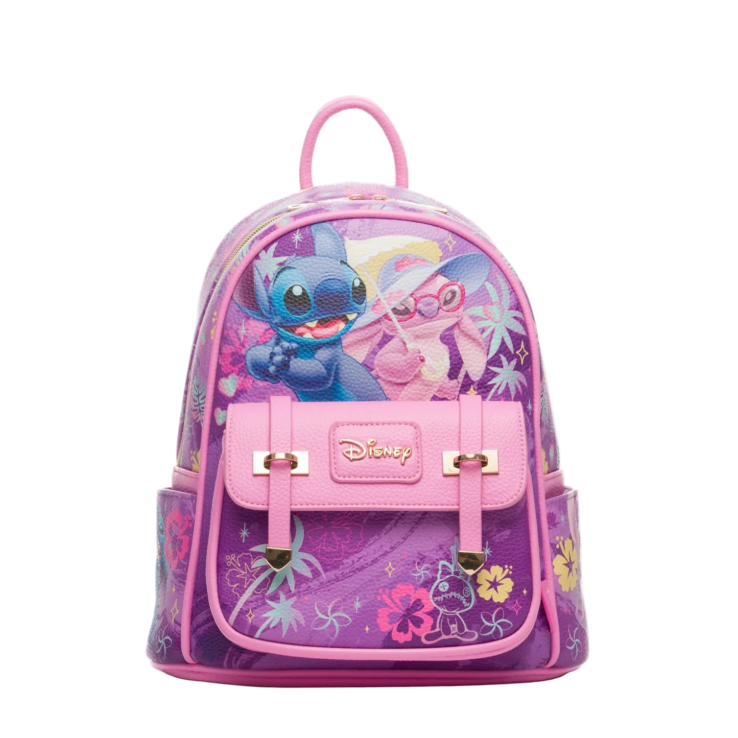Backpack with cartoon characters and Disney logo on a white background