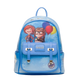 Blue backpack with Pixar characters and balloons on a white background