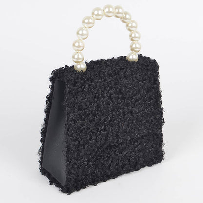 Pearl Handle Fur Clutch: Beige