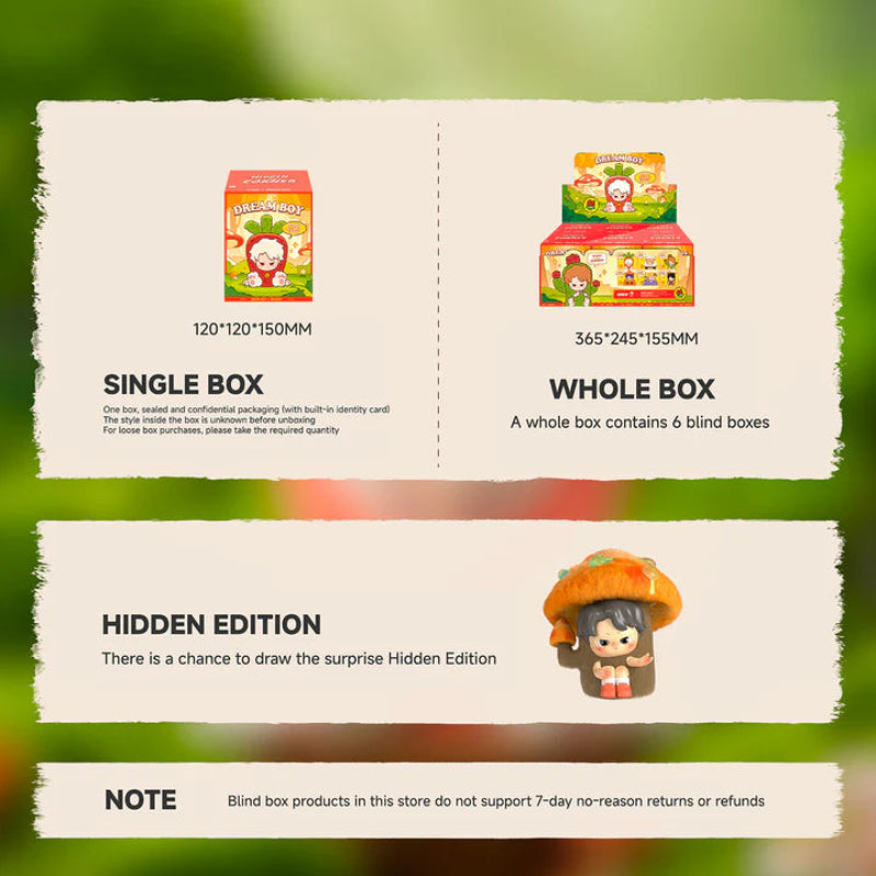 Product packaging information with dimensions and features on a blurred background