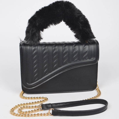 Faux Fur Braided Handle Bag: Lavender