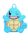 A Squirtle character backpack in light blue and beige, featuring a winking face, raised front paws, and a tail on the back, shown against a plain white background.