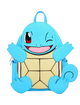 A Squirtle character backpack in light blue and beige, featuring a winking face, raised front paws, and a tail on the back, shown against a plain white background.