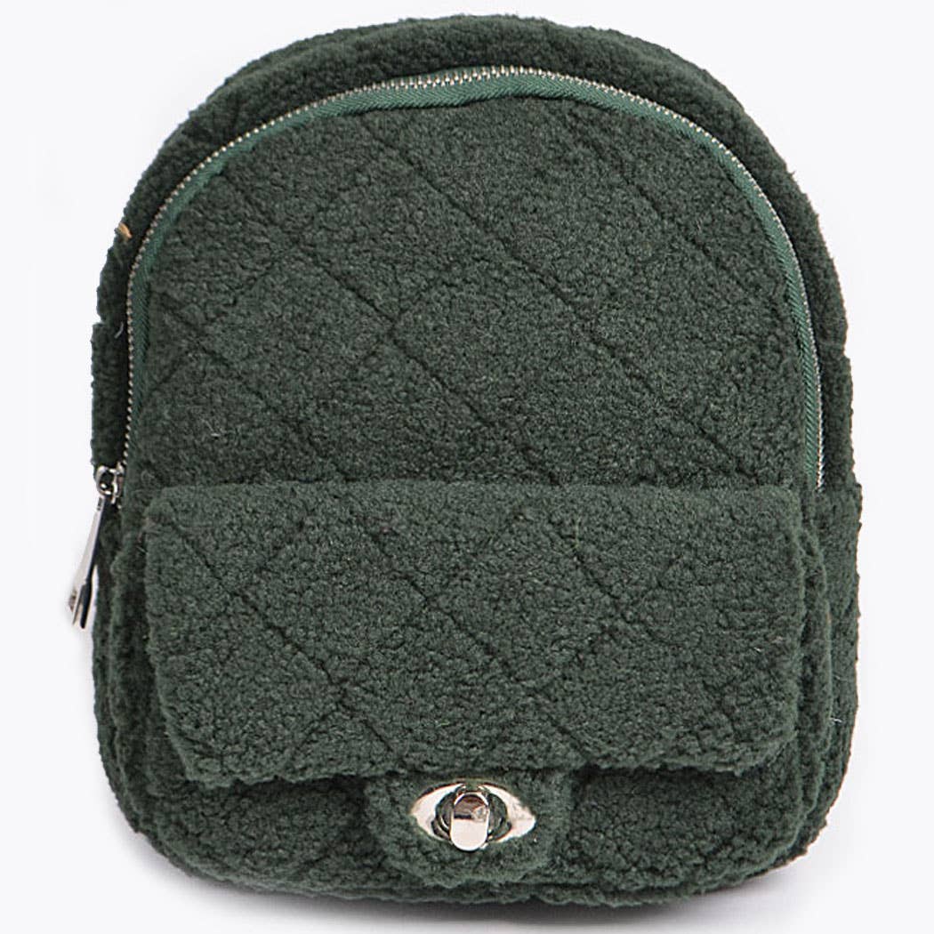 Fluffy Flap Zipper Backpack: Mustard