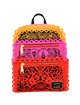 Backpack with colorful cut-out designs on a white background