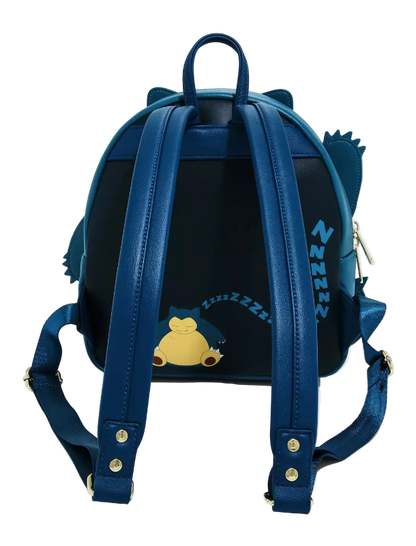Blue backpack with cartoon character design on a white background