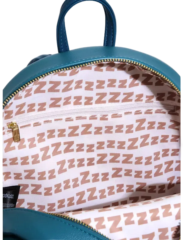 Teal backpack with 'ZZZ' pattern on a white background