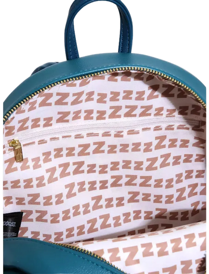 Teal backpack with 'ZZZ' pattern on a white background