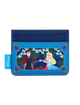 A Disney card holder wallet featuring a blue faux leather design with a central character illustration of Snow White and Princess Aurora under a floral arch, with a blue Disney tag on the left side.
