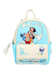 A small Disney-themed backpack featuring characters from Lilo & Stitch on a light blue and cream background, with 'Hawaiian Roller Coaster Ride' text on the front pocket.
