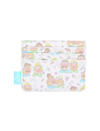 A white card holder wallet featuring a colorful cartoon potato-head character pattern, with a small light blue fabric tag on the left side.
