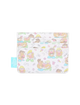 A white card holder wallet featuring a colorful cartoon potato-head character pattern, with a small light blue fabric tag on the left side.