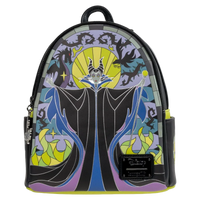 Backpack with stylized character design on a white background