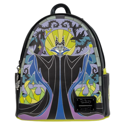 Backpack with stylized character design on a white background