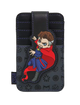 Marvel Doctor Strange card holder wallet featuring a chibi Doctor Strange character patch on a black and dark gray patterned leather background with purple stitching.
